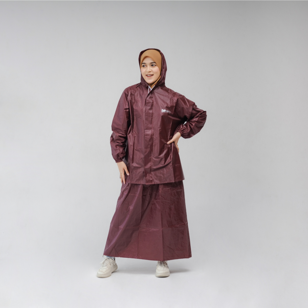 Jas Hujan Wanita Rok Mantel Hujan Setelan Baju Dan Rok Dewasa By Pamor MAROON