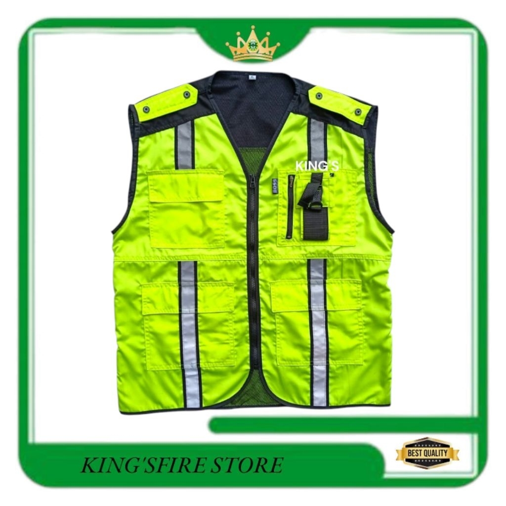 SAFETY VEST / ROMPI SAFETY KOMBINASI HIJAU STABILO HITAM/ ROMPI PROYEK