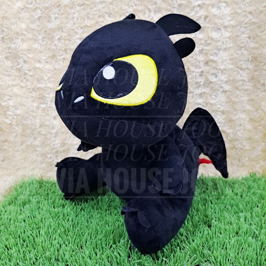 Boneka Toothles Hitam Chibi 12" Boneka Sit Naga Hitam Toothles Chubby