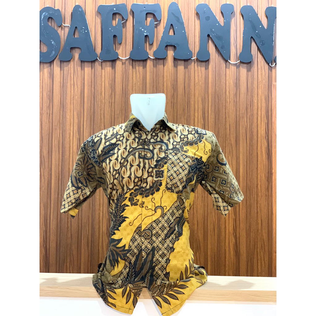 Kemeja Batik Pria Lengan Pendek Polimicro Kuning