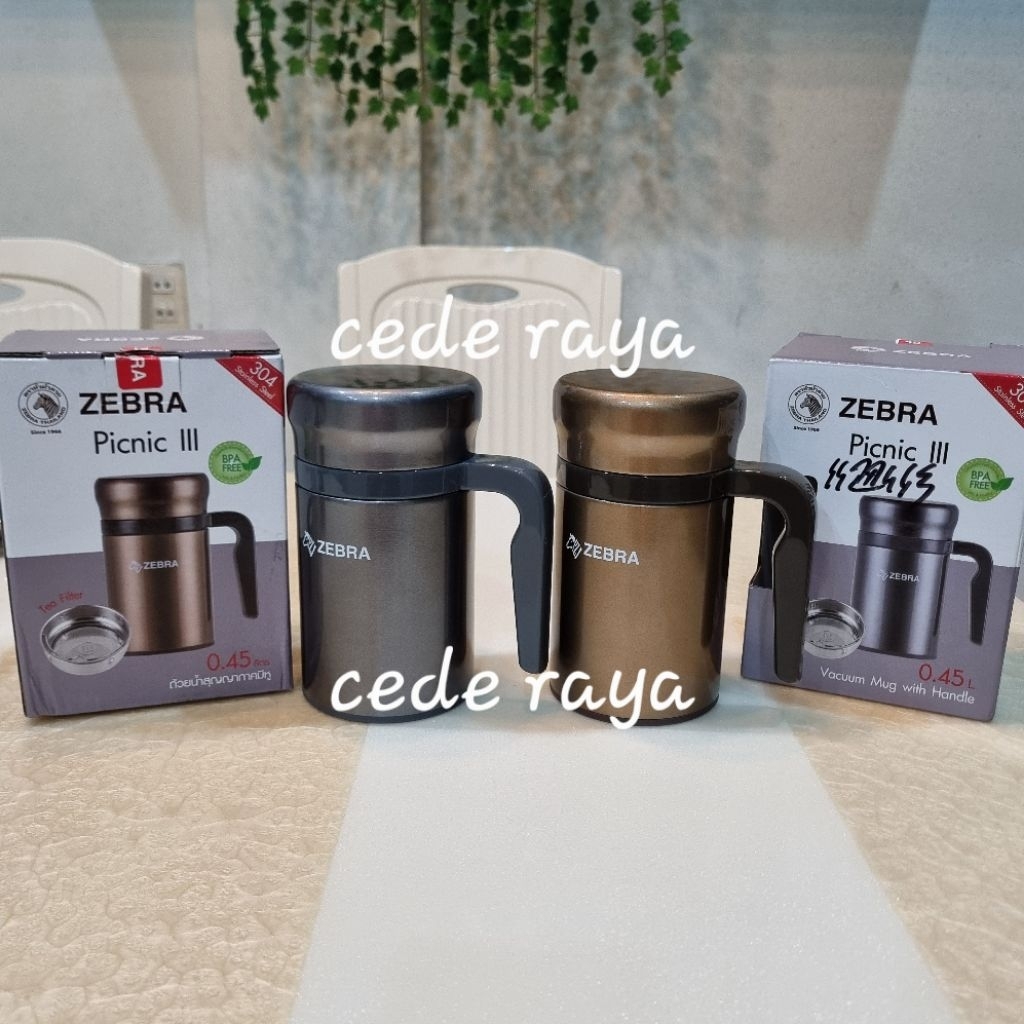 Zebra Gelas Mug Termos Tahan Panas Vacuum Mug Stainless Picnic III 450 ml + saringan