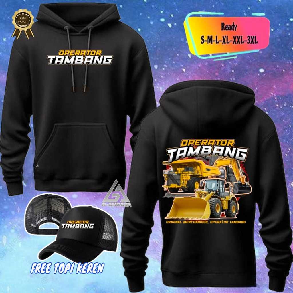 HOODIE JUMPER OPERATOR TAMBANG READY BONUS TOPI