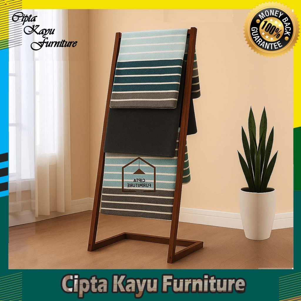 Gantungan Sajadah Kayu Warna Hitam Minimalis | Rak Mukena Serbaguna Elegan | Rak Mukena Kayu Serbagu