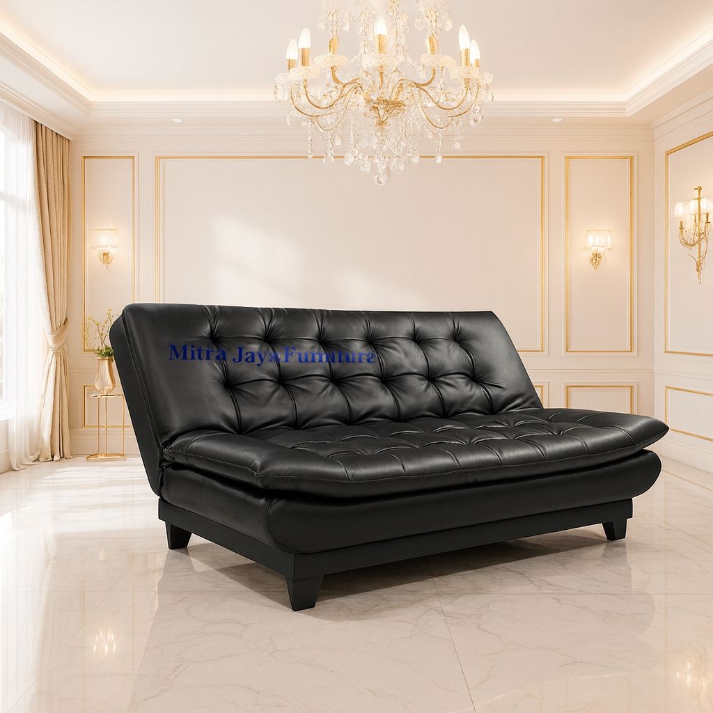 sofa bed minimalis kulit sintetis hitam