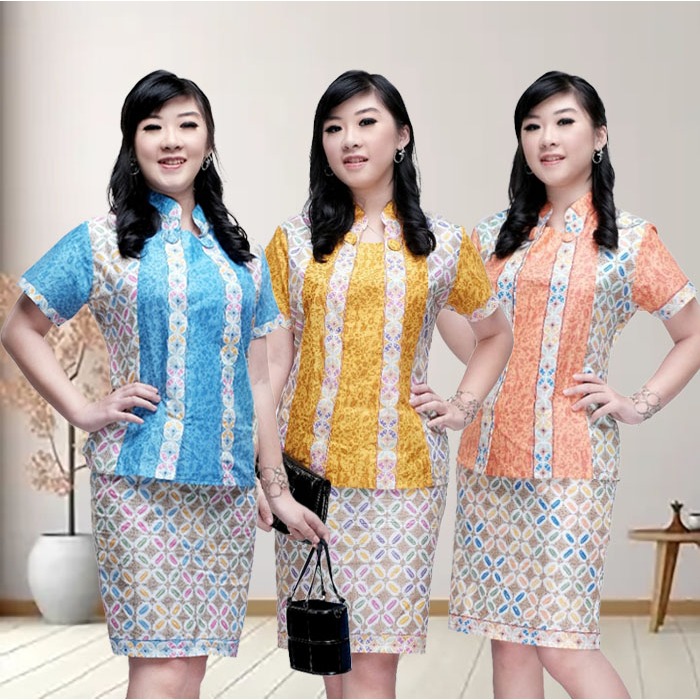 Setelan Rok Blus Batik Kerja Cempaka Kawung Elegan