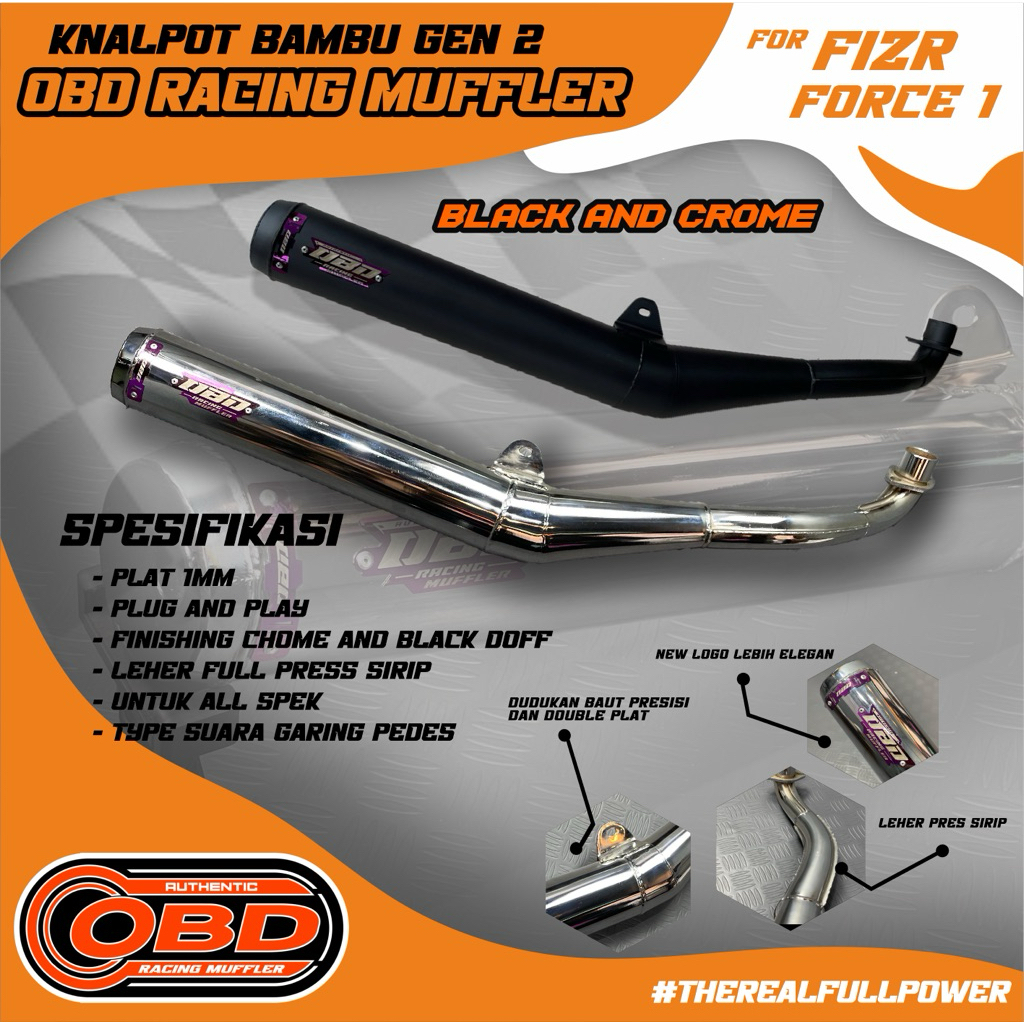 KNALPOT OBD RACING MUFFLER TYPE BAMBU GEN.2 pnp fiz/fizr/forceone
