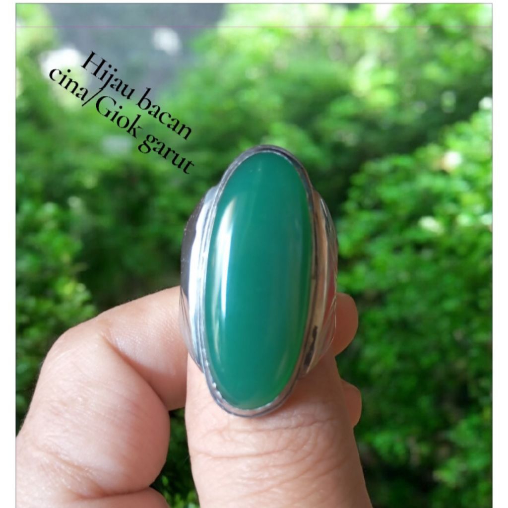 cincin batu akik pandan hijau bacin/giok cina hijau garut ring monel
