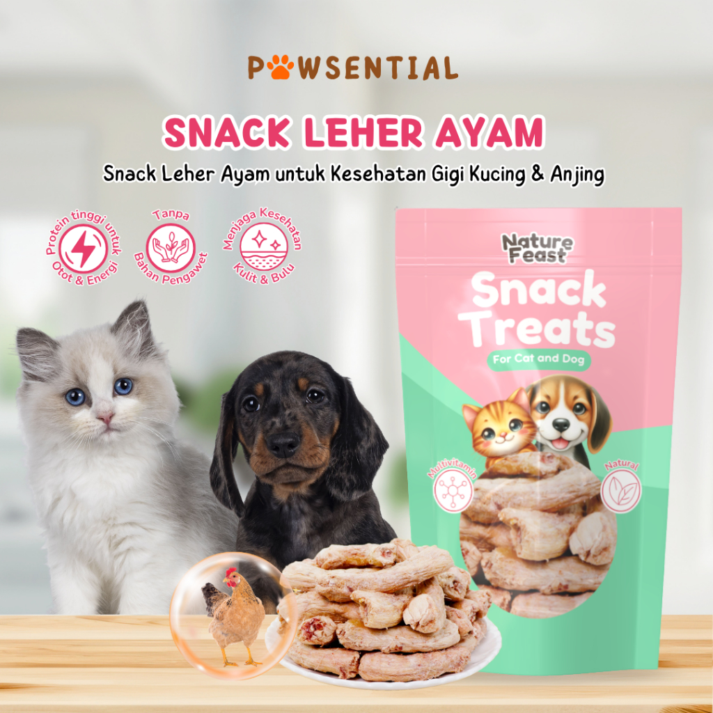 Nature Feast - Snack Leher Ayam Asli untuk Anjing & Kucing 100% Natural Freeze Dried Chicken Neck