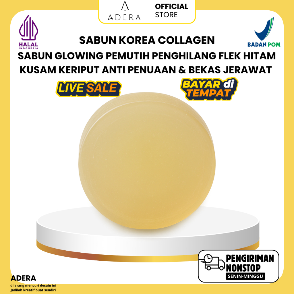 [BPOM HALAL] Adera Sabun Korea Collagen Premium Pemutih Pembersih Pencerah Wajah & Badan Wanita Pria