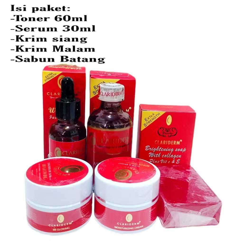Paket Skincare 1 set Lengkap Clariderm 5in1 / paket lengkap skincare / skincare mencerahkan flek hit