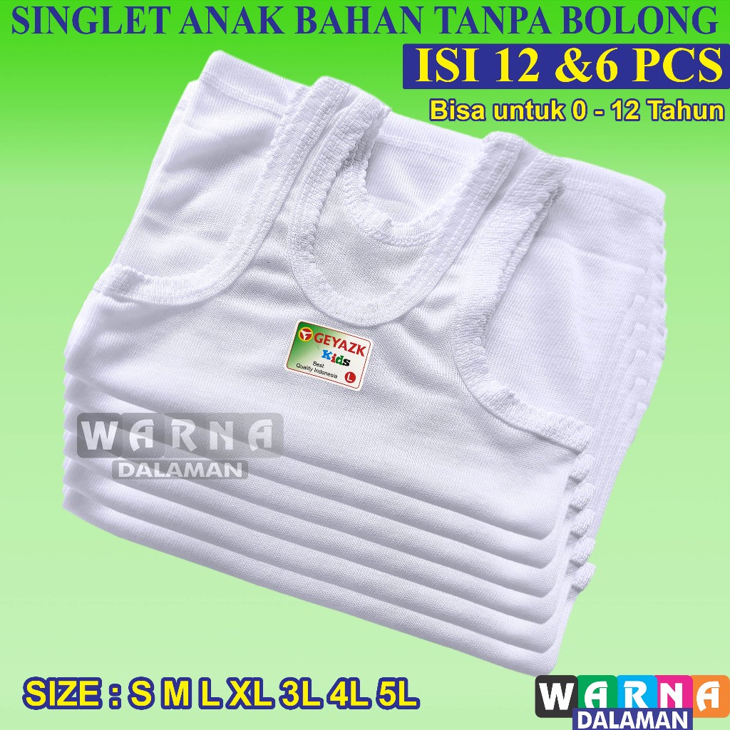 6 Pcs Singlet Bahan Tanpa Bolong Anak 0-12 Tahun Kaos Kutang Anak Laki Dan Perempuan WARNA DALAMAN