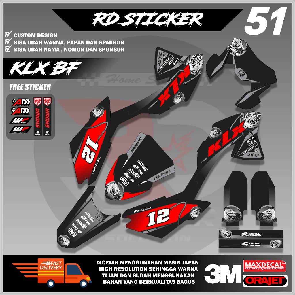 ( RD STICKER ) DECAL HONDA KLX BF STICKER FULL BODY MOTIF TENGKORAK TERBARU BISA REQUEST