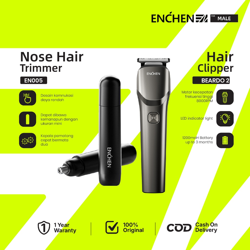 [Penawaran Kombo] ENCHEN Beardo 2 & EN005 Smart Hair Trimmer Alat Cukur Elektrik Rambut Jenggot