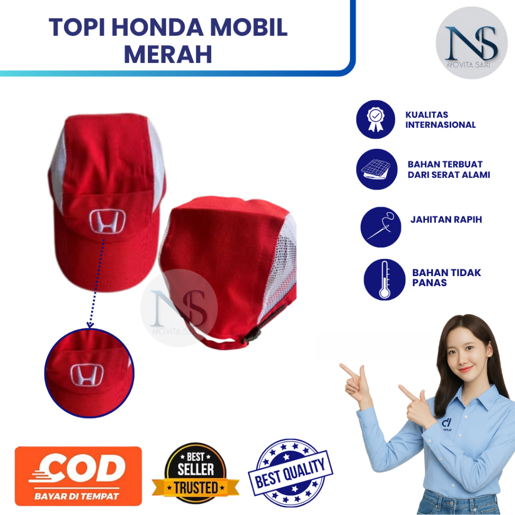 Topi Honda Mobil Merah | Topi Mekanik Honda Mobil | Topi Honda Mobil | Topi Bengkel Mobil Merah