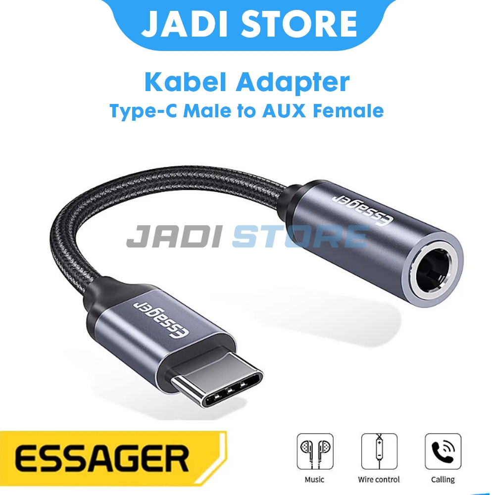 ESSAGER Kabel Adapter Audio 3.5mm Jack Female - ZY0G Converter Type C to Jack Audio AUX 3.5mm Splitt