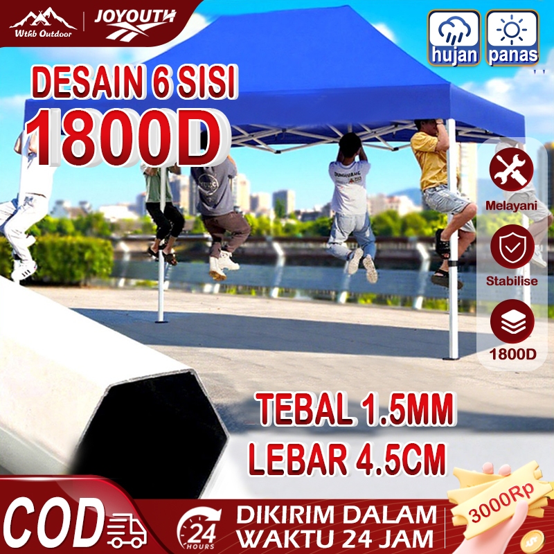 JOY Tenda Jualan 3x4.5 rangka tenda lipat 3x6 6 SISI Hexagonal Heavy Duty 1800D Tenda lipat Berani