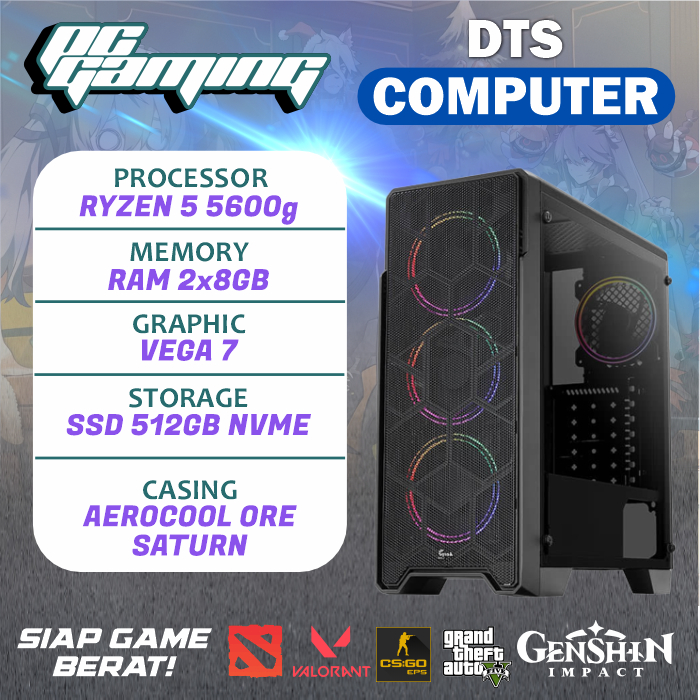 Pc Gaming Ryzen 5 5600G | RAM 16 GB | Radeon Graphics I SSD 512GB NVME | VEGA 7 | SIAP BUAT GAME