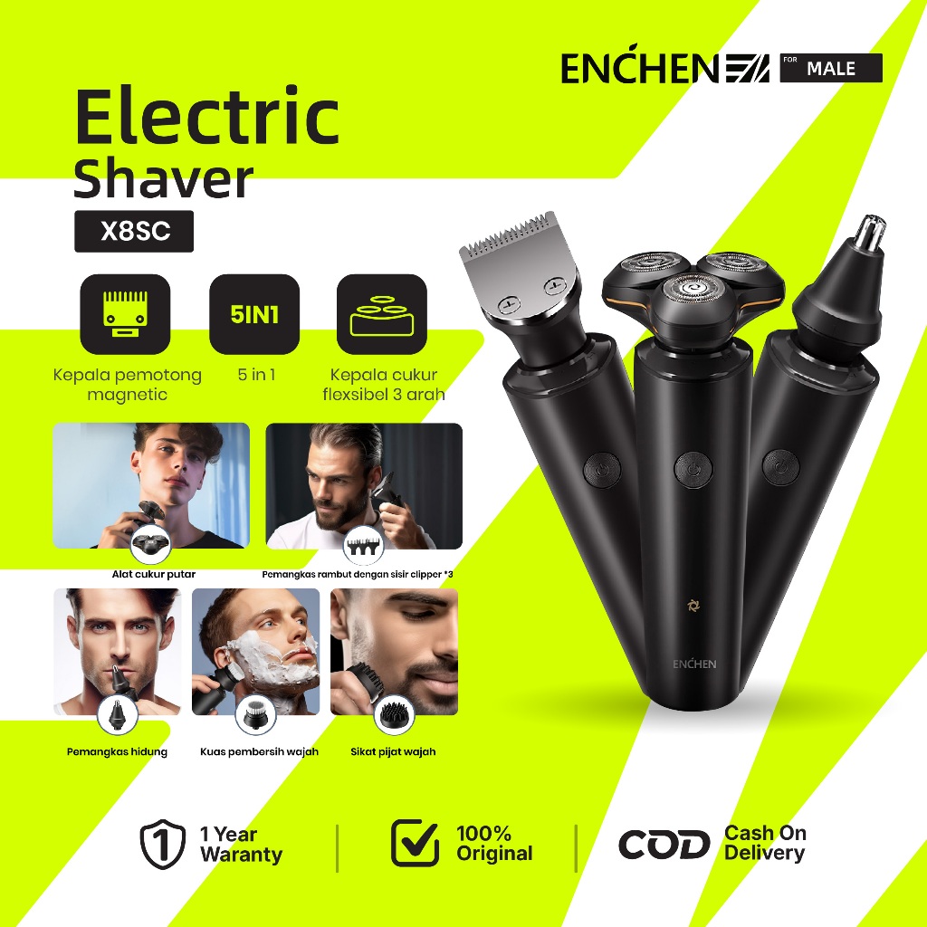 ENCHEN X8S-C Alat Cukur Rambut 5 in 1 Waterproof Alat Shaving Pencukur Kumis Listrik Magnetic