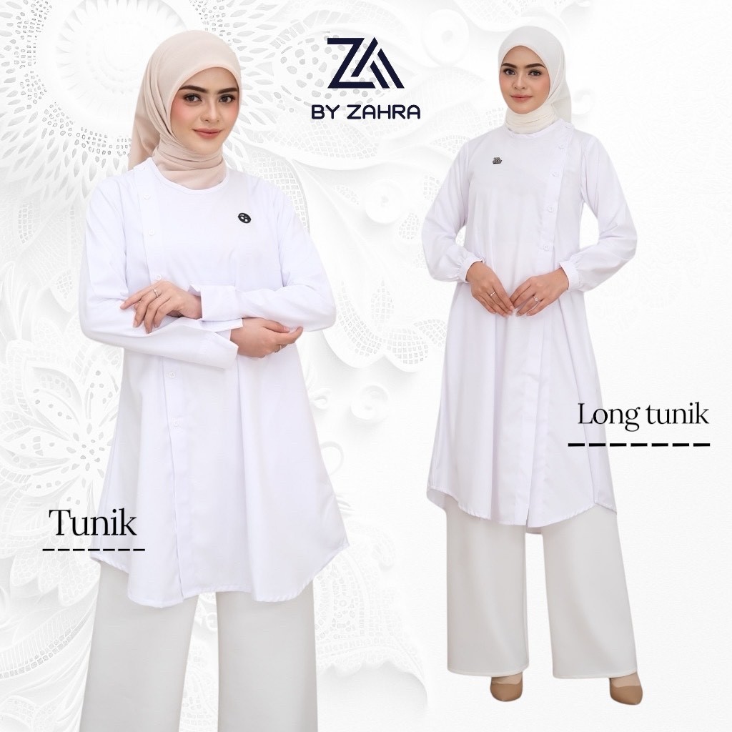 Za_ByZahra Tunik Putih kerja | tunik putih polos | tunik katun