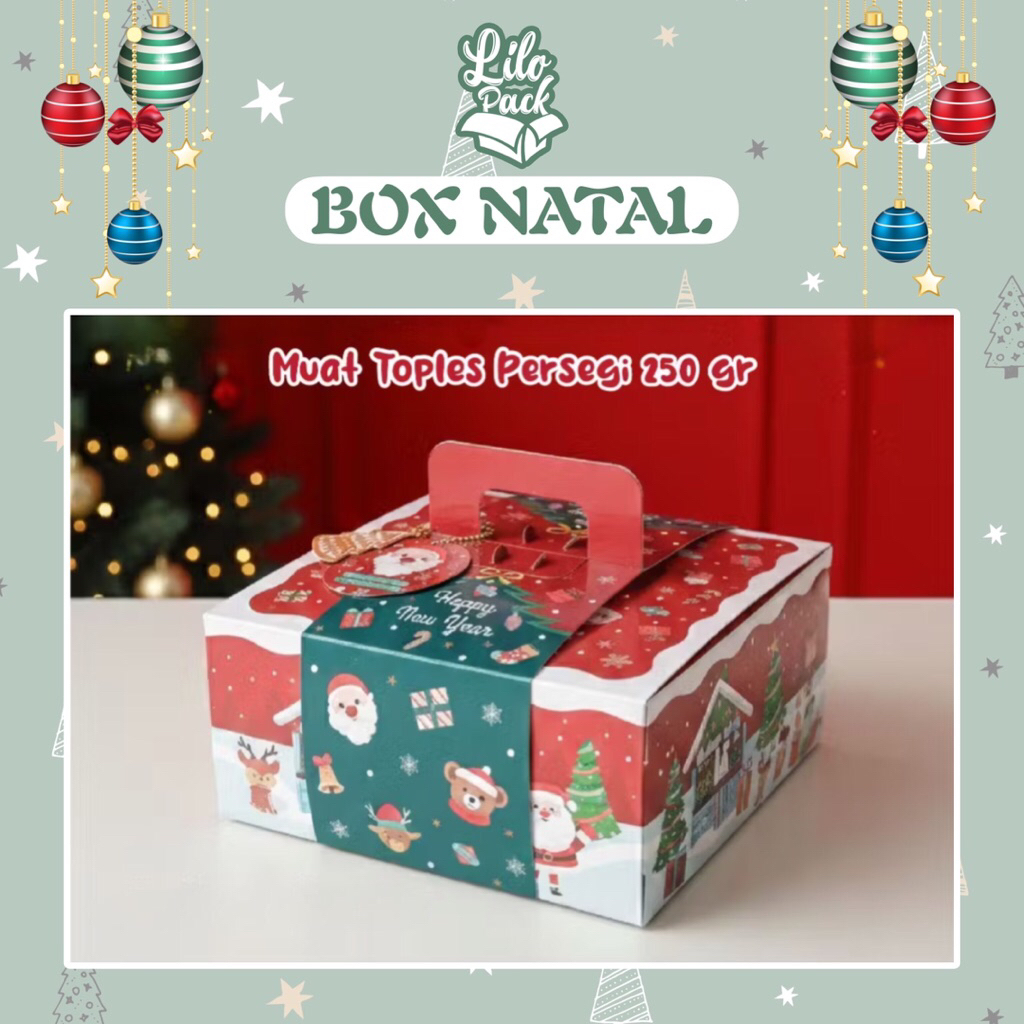 SNOW CAKE | Box Hampers Natal Toples Persegi Kue Bolu Lapis Legit Gift Packaging Kue Kering Christma