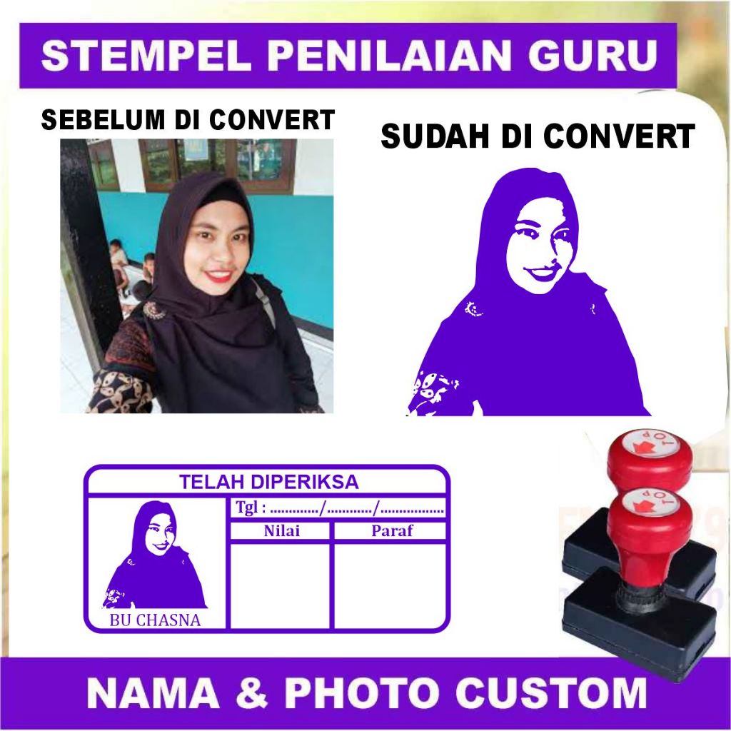 Stempel Nilai Guru TK SD SMP SMA Custom Nama Photo Pribadi