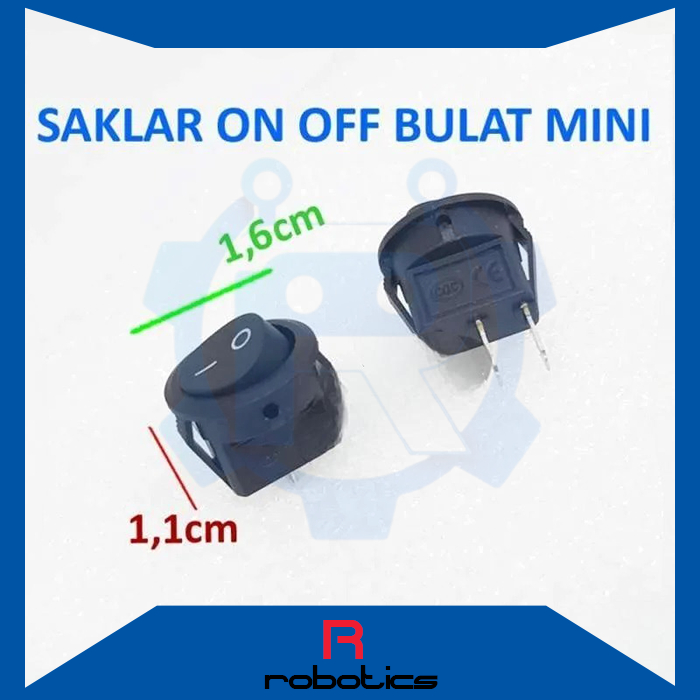 Switch Bulat KECIL Saklar Kecil 15mm Rocker Switch On Off Hitam Panel 2Pin 2 Kaki