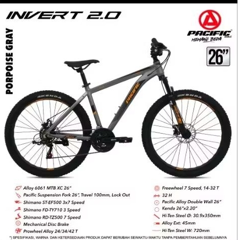 sepeda mtb/gunung 26 pacific invert  2.0