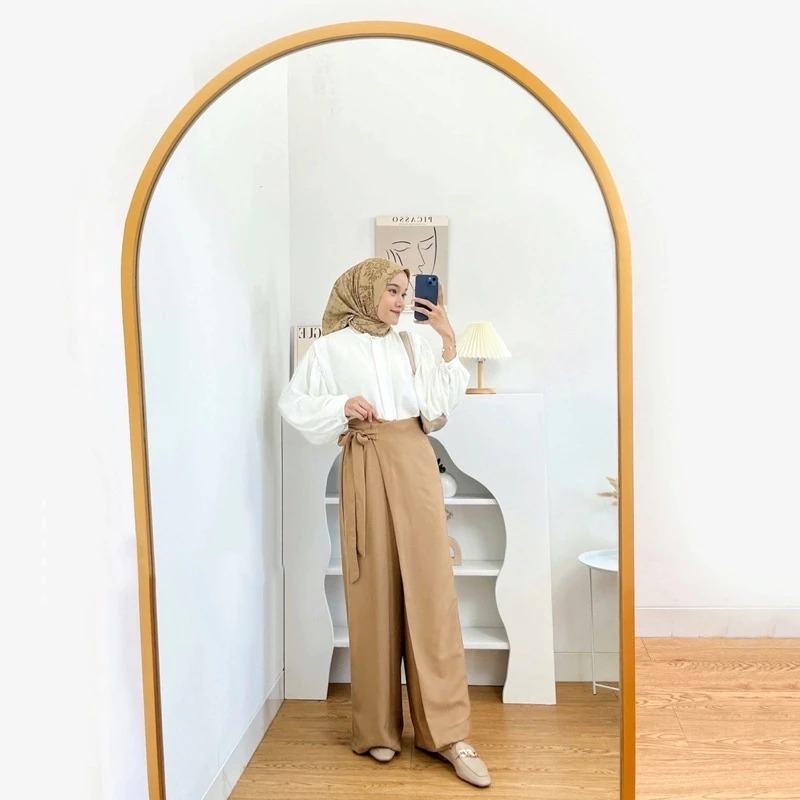 Celana Kulot Rok 2in1 Bahan Airflow Crinkle Celana Rok Tied Magnolia Outfit Terbaru Wanita