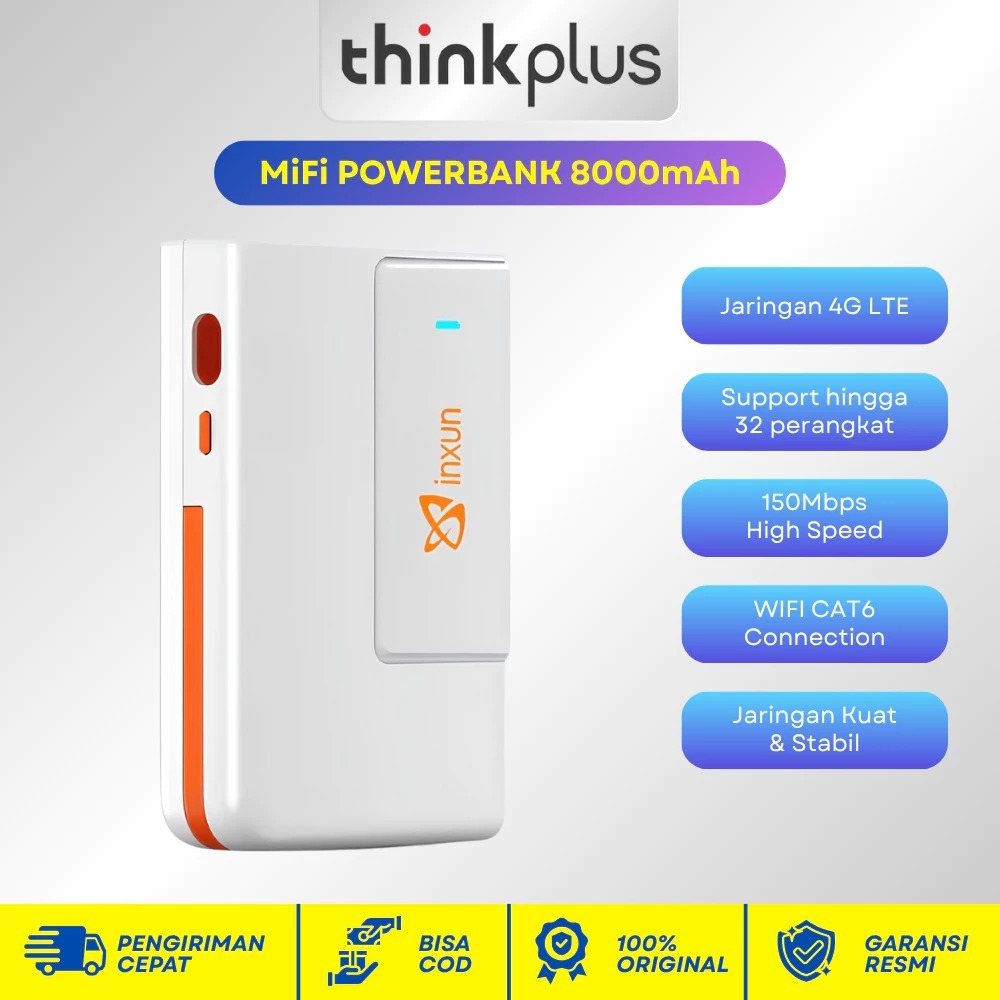 [FREE 10GB] Thinkplus Mifi 4G LTE 8000mAh Mifi With Powerbank 8000mAh Modem 4G LTE Unlock All Operat