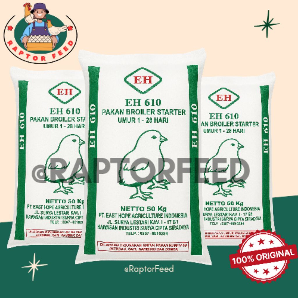 Pakan Broiler EH 610 REPACK 1KG Starter Ayam Pedaging Pakan Ayam Cepat Besar