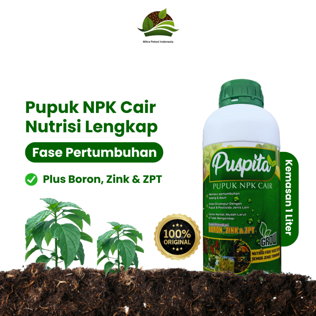 Puspita Pupuk Npk Cair Mutiara Plus ZPT Perekat Zink Untuk Daun Batang Tanaman & Buah Lebat