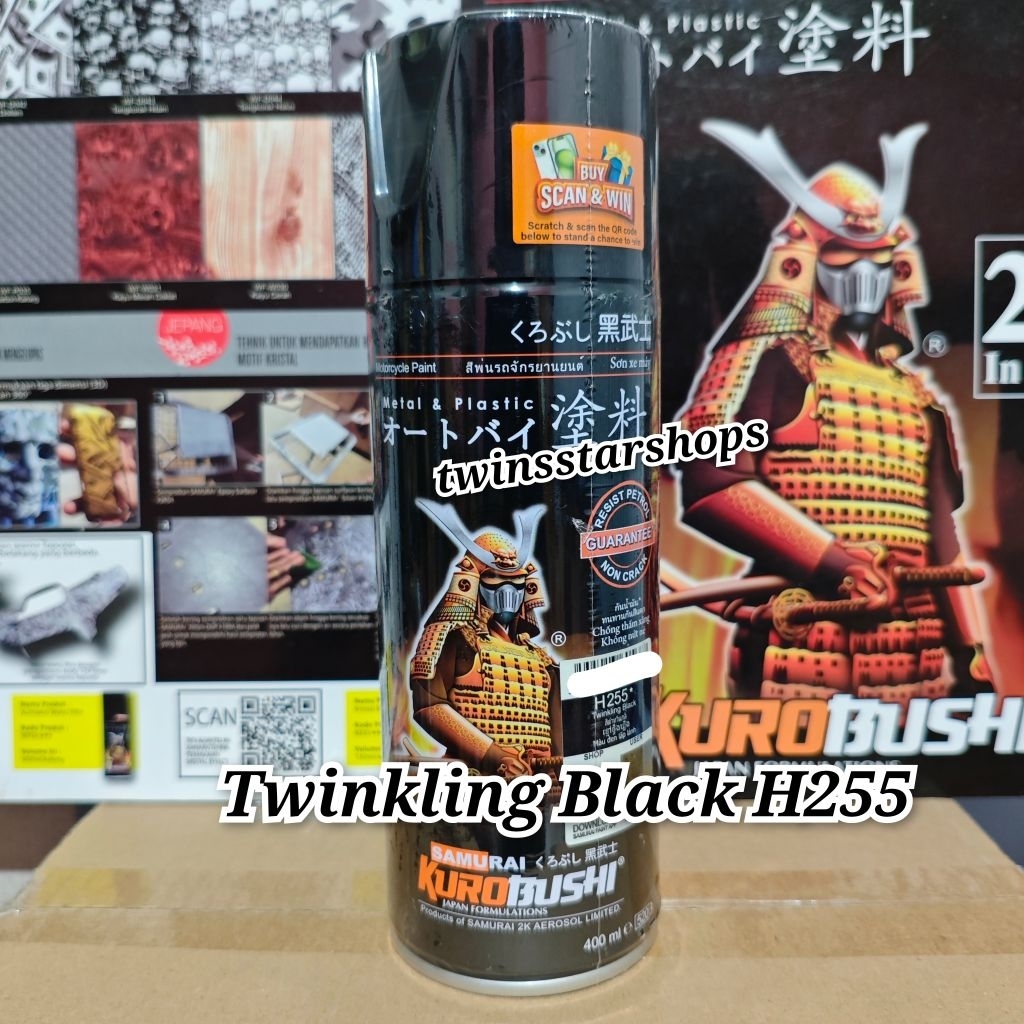 Pilok Pilox Pylox Cat Samurai Twinkling Black H255 Hitam Metallic Glossy Mengkilap 400cc Spray Paint
