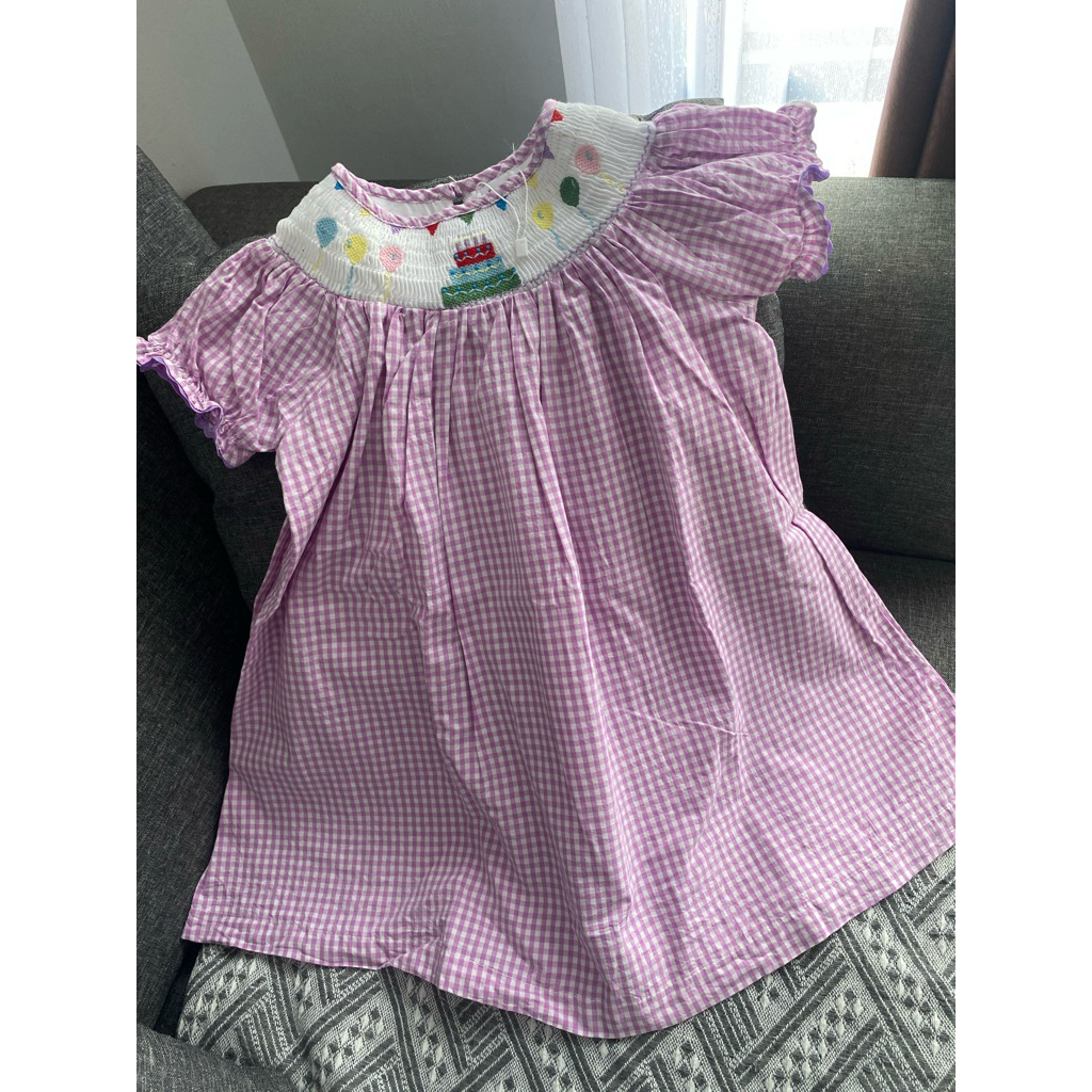 preloved smocked dress happy birthday dress ultah baby handsmocked 2-4y not dear gg