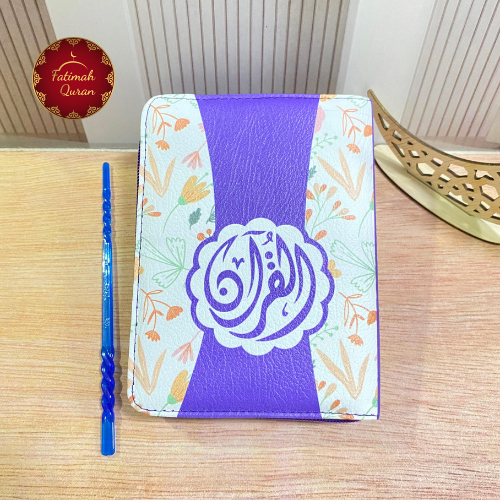 Al-Quran Wakaf  Floral Ungu Ukuran A5 A6 Quran Kaleb Resleting Blok Latin Terjemah Perkata A6