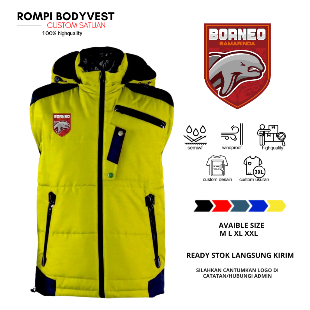 BORNEO FC ROMPI JAKET PARASUT BODYVEST WF HOODIE LEPAS PASANG SPORTY OUTDOOR