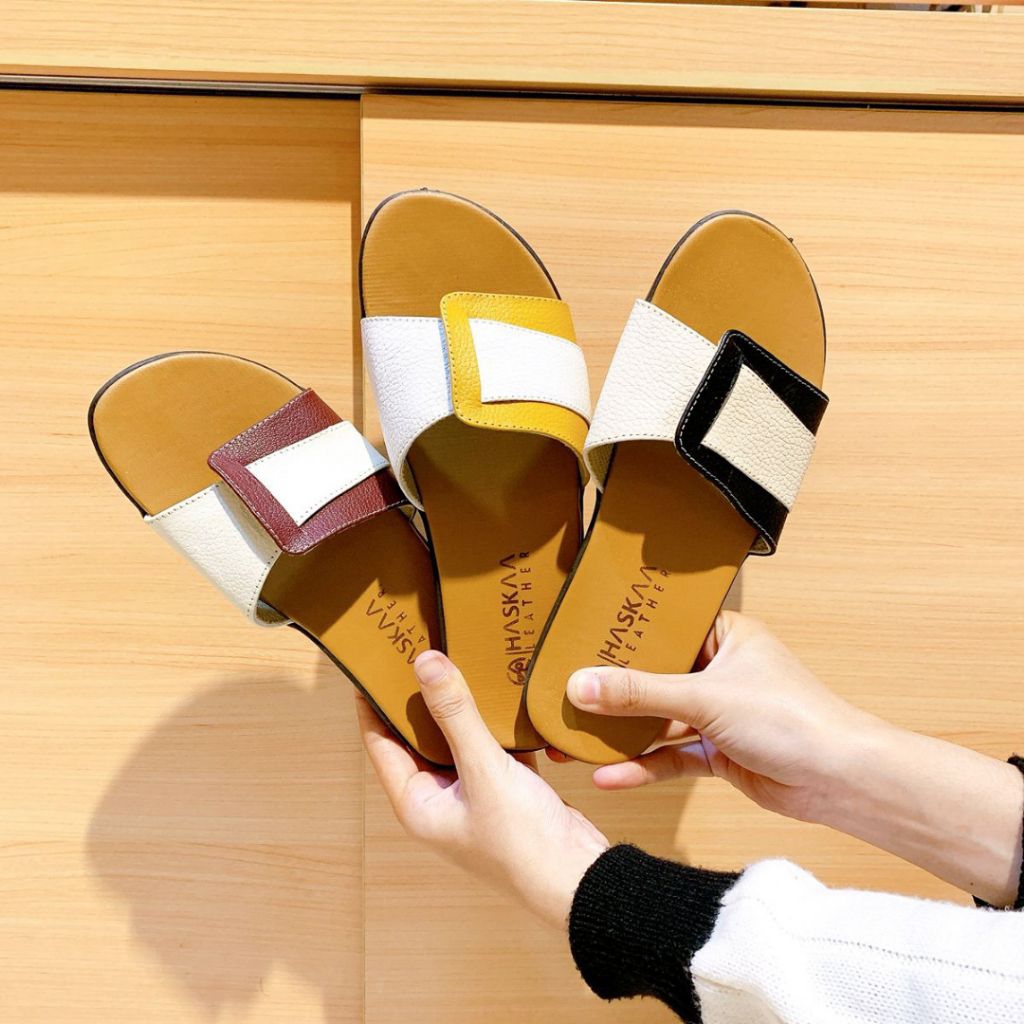 Sandal Teplek kulit asli wanita Sandal teplek