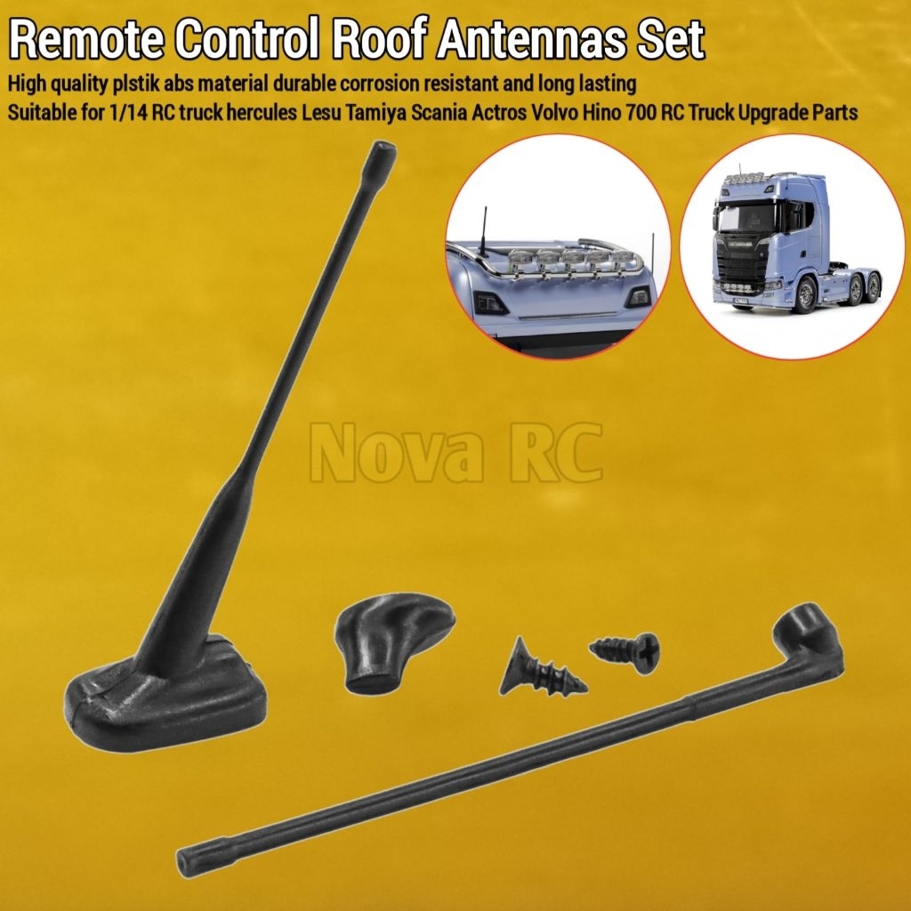 Simulasi antena atas kabin shell untuk RC Truck 1/14 scania Actros Volvo Man