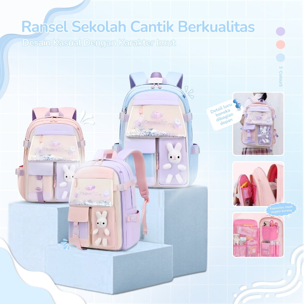 Tas Ransel Anak Perempuan/Tas sekolah anak-anak Model Kelinci Bahan Premium Tas Kulkas Anti Air untu