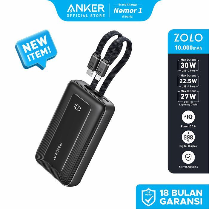 Anker Zolo Power Bank 10.000mAh 30W Max Fast Portable Charger with Built-in USB-C and MFi Certified 