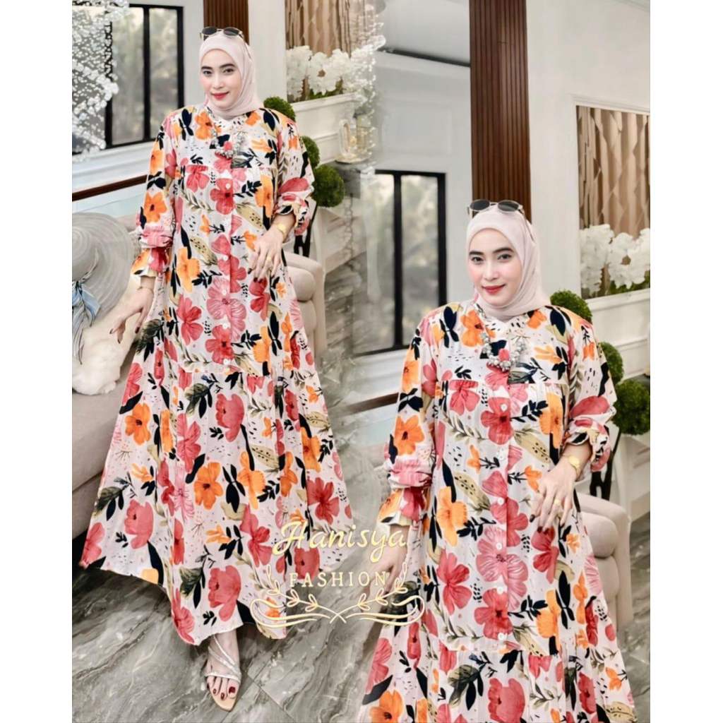 Gamis rayon flower | dress bunga busui | gamis rayon lembut | baju panjang motif