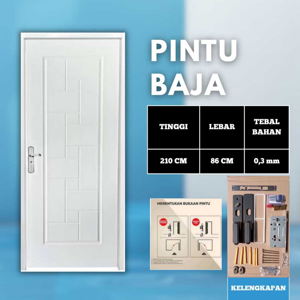 Pintu Baja Minimalis 86x210 cm Fullset | Pintu Rumah Aman & Elegan | Sudah Termasuk Kusen