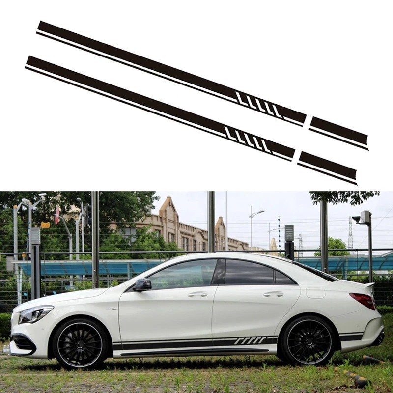 Stiker Mobil W204 W205 Racing Stripes Door Side Skirt Vinyl Decals untuk Mercedes Benz Kelas ABC C43