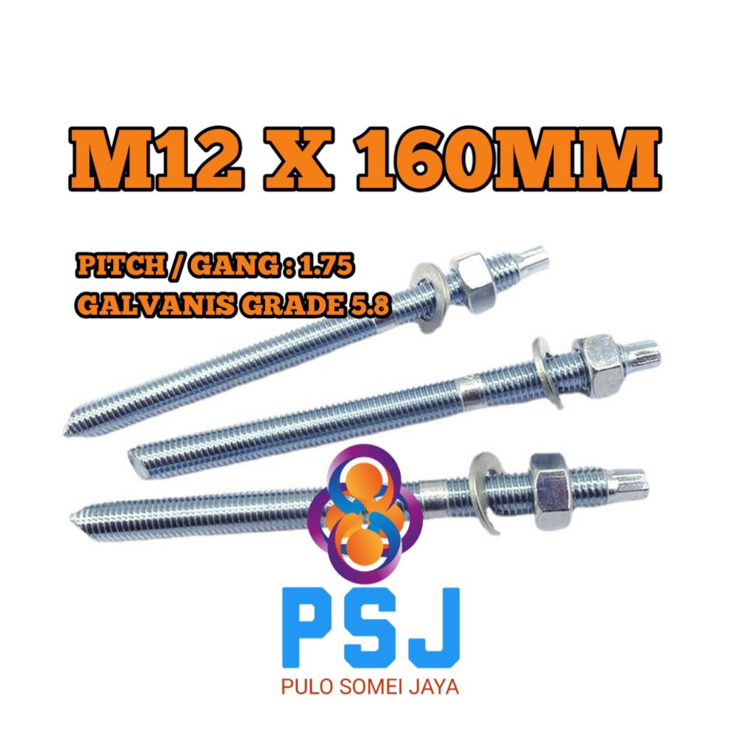 Chemical Anchor M12 x 160 Grade 5.8 / Stud Bolt Chemical Angkur