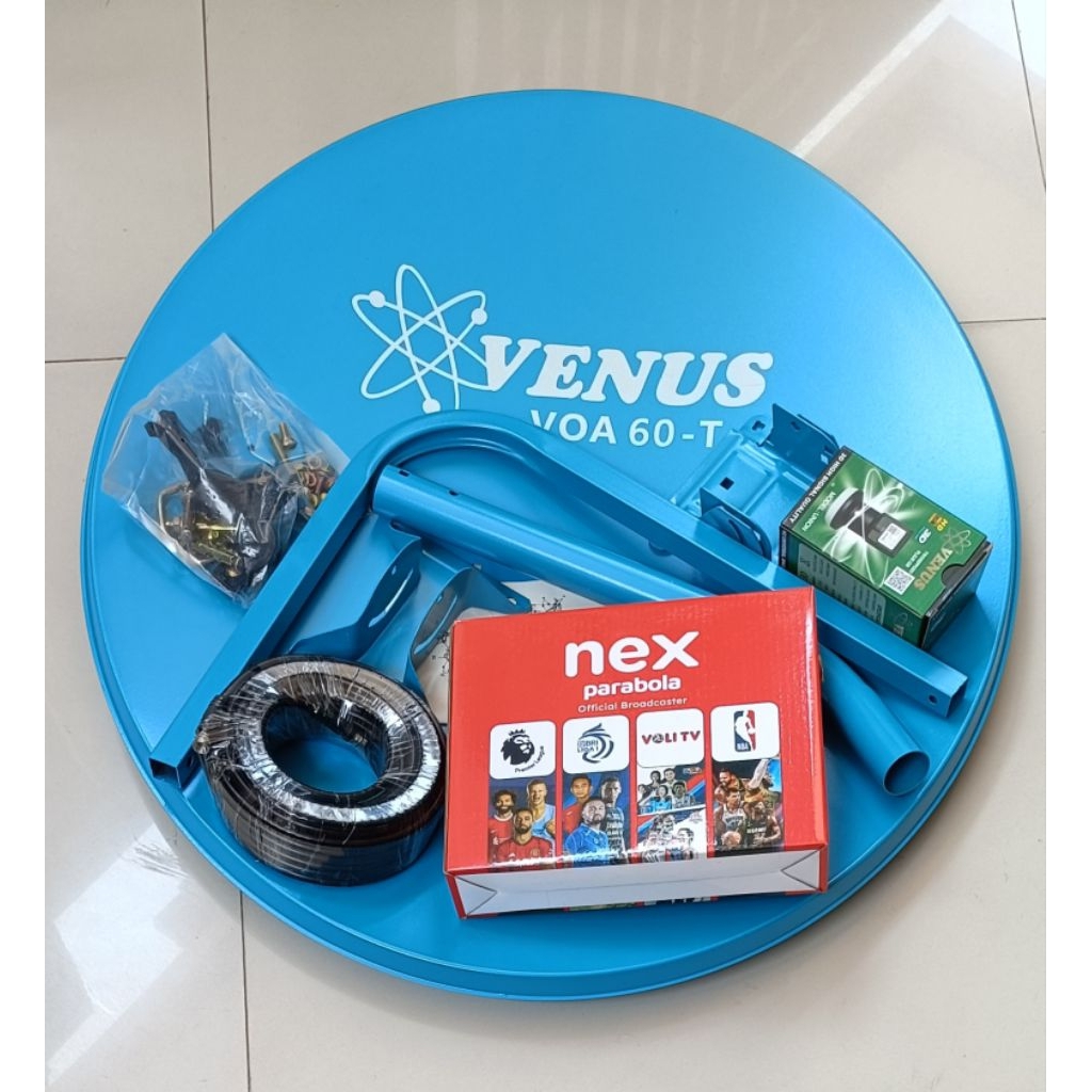 antena parabola mini 60cm+lnbf+kabel+receiver Nex parabola merah lengkap