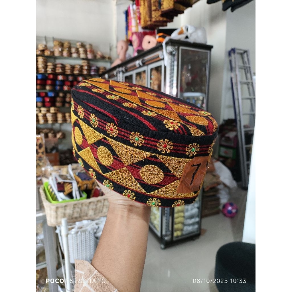 Peci kopiah songkok topi tapis BORDIR adat lampung bulat motif koin tenun