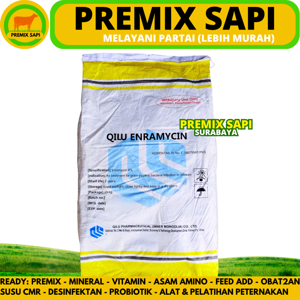 QILU ENRAMYCIN 4% 25 KG - Premix Feed Additive AGP Ayam Petelur Pemacu Pertumbuhan & Penggemukan