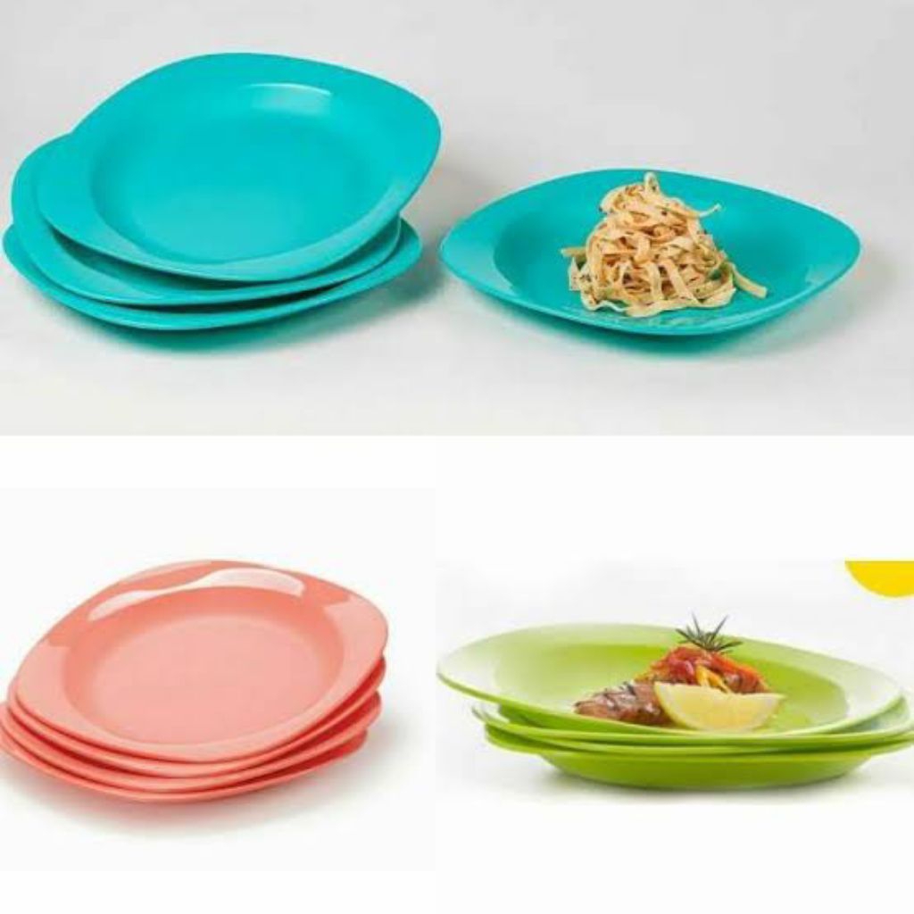 Tupperware Blossom Plate dan Bloomia Plate Piring Bulat Kotak Warna-Warni Ungu Hijau Peach Tosca