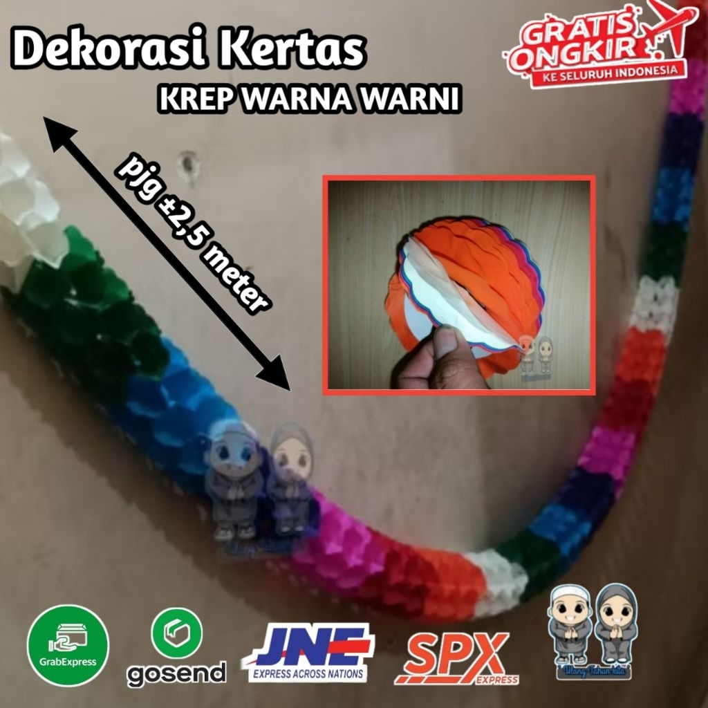 (New Design)Garland Kertas krep warna warni, Dekorasi kertas krep,Dekorasi Garland Krep,Krep panjang
