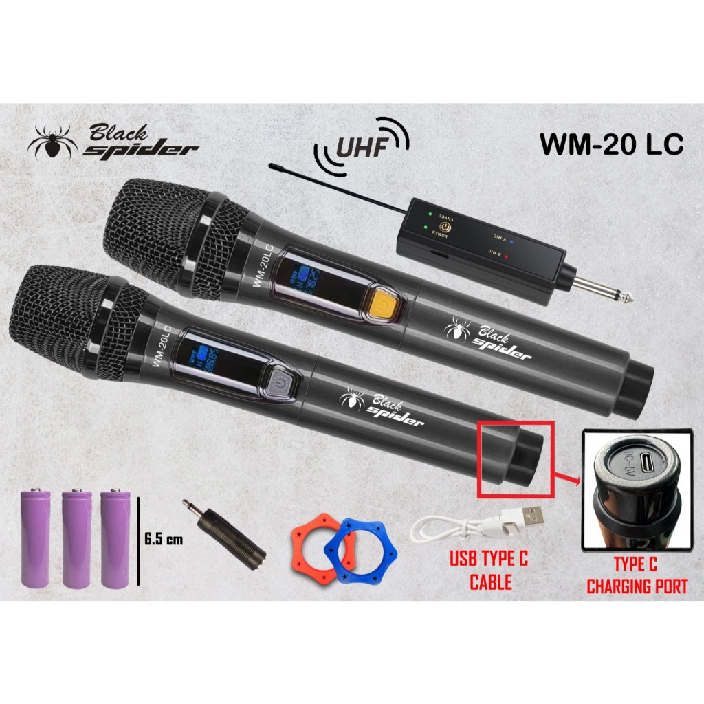 MICROPHONE WIRELESS BLACK SPIDER WM 20 LC MIC WIRELESS CHARGER BLACK SPIDER ORIGINAL (1 SET)