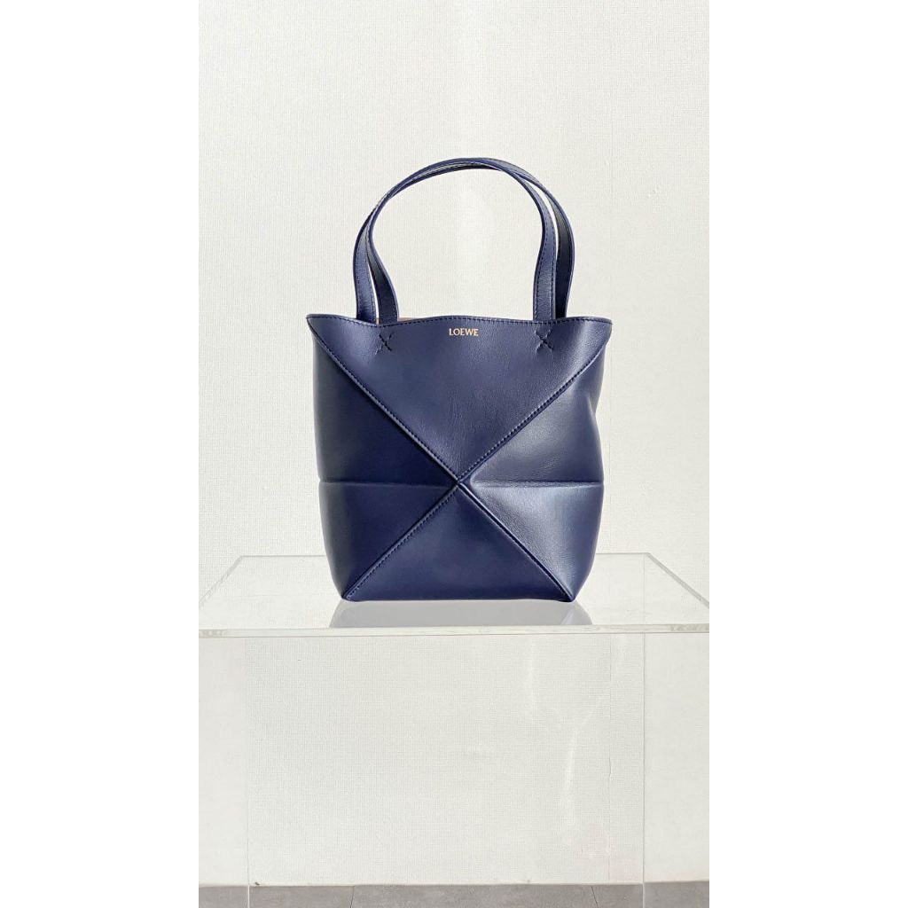 LOEWE Puzzle Fold Tote Bag Mini Abyss Blue